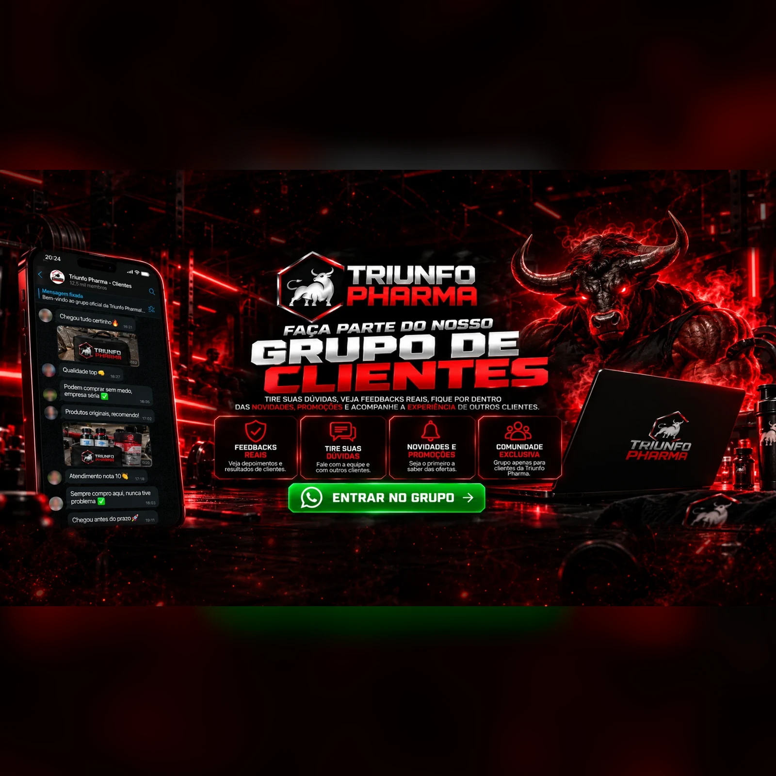Triunfo Pharma — faça parte do nosso grupo de clientes: feedbacks reais, tire suas dúvidas, novidades e promoções e comunidade exclusiva